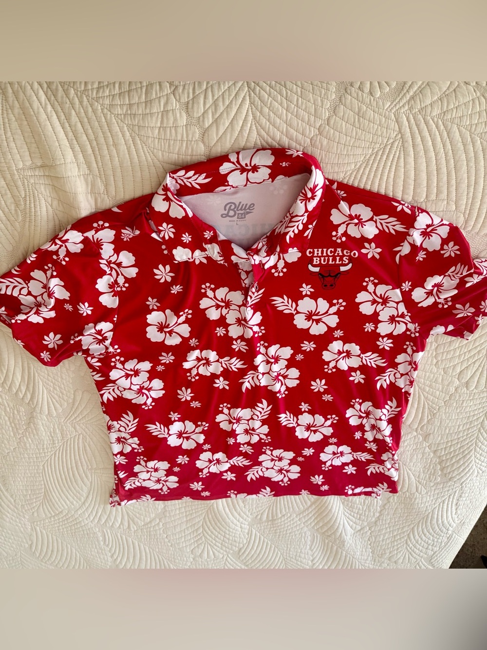 🏀 Hawaiian shirt Chicago Bulls SGA NBA aloha red LN Large polo